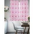 thumbnail image 3 of Pink Sheer Curtains 63 inches Long 2 Panels Set Morocco Geometric Abstract Tiers Sheers Rod Pocket Small Window Short Curtains for Kitchen Cafe, Each 52" W x 63" L, 3 of 7