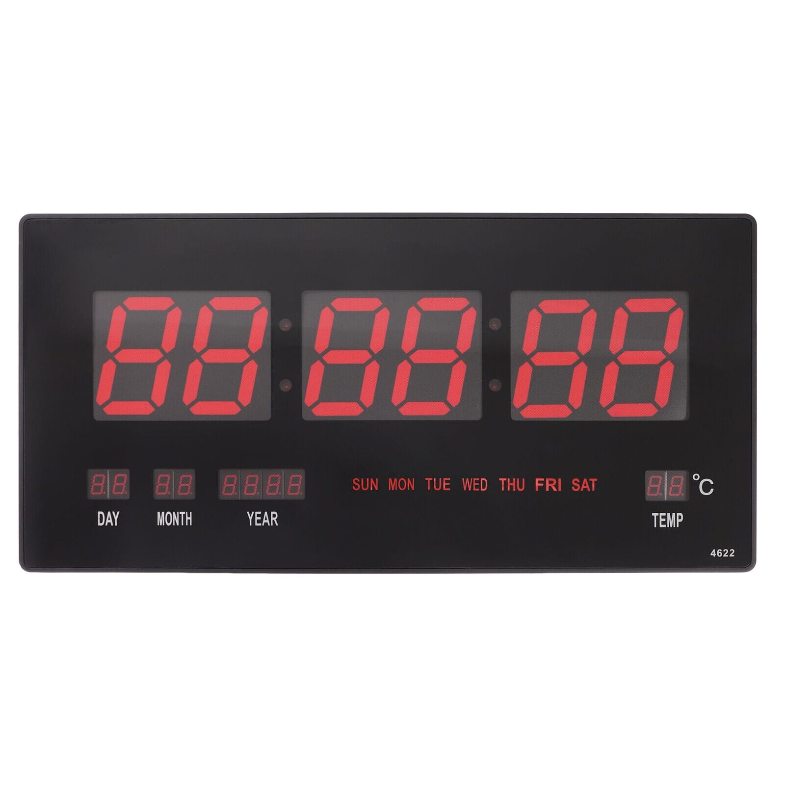 Miumaeov 18.5" LED Wall Clock Large Red Digital Time Temperature Date