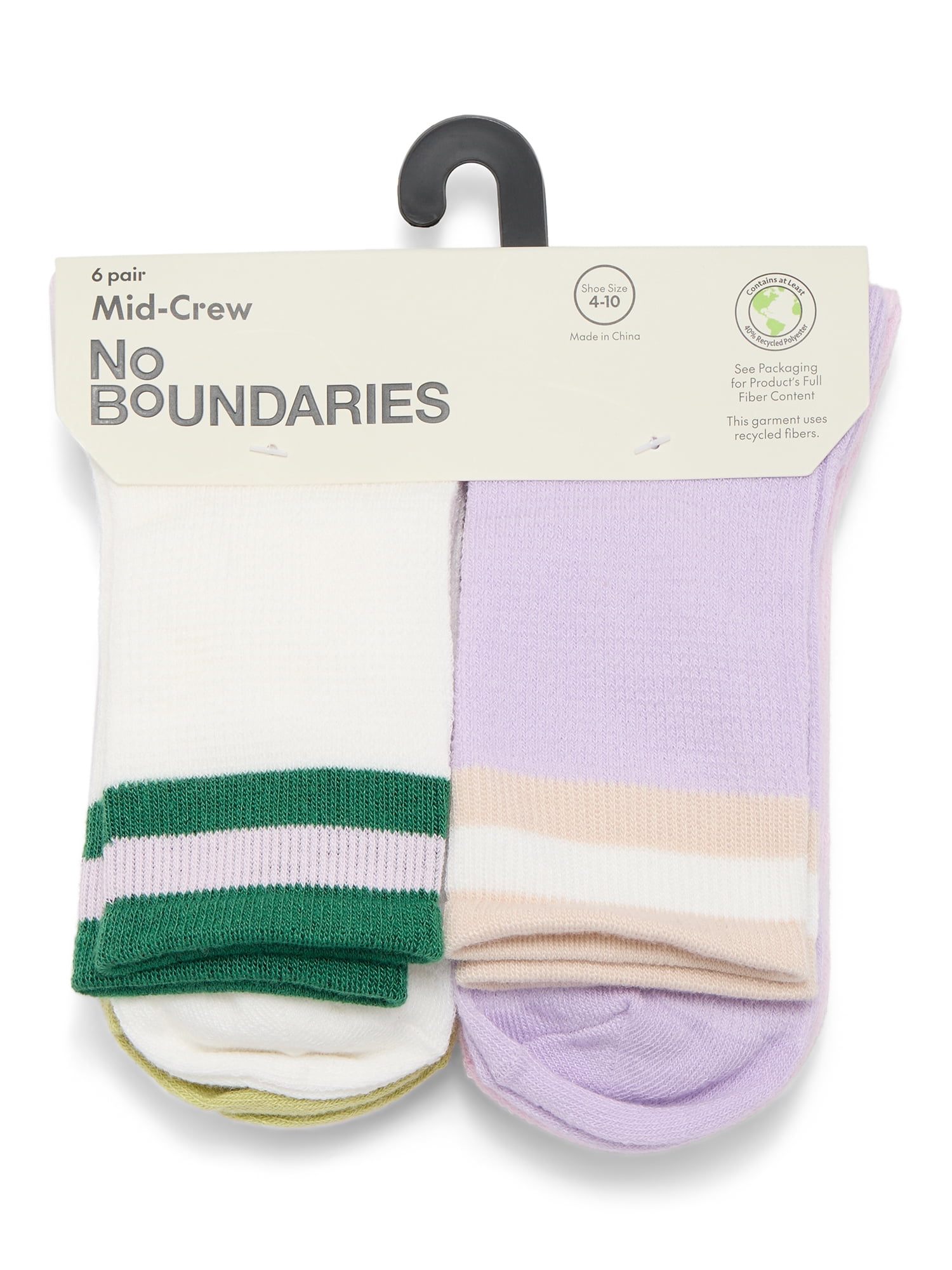 No Boundaries Fashion Waffle Mid-Crew Socks, 6-Pack, Women's, Shoe Sizes 4-10