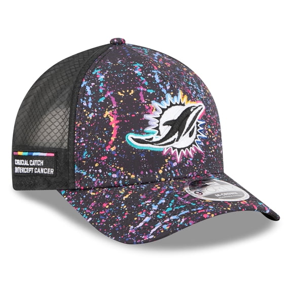 Men's New Era Black Miami Dolphins 2025 NFL Crucial Catch 9FORTY Adjustable Hat