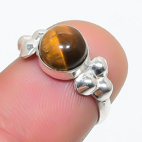 Tiger's Eye Round Shape Gemstone Ring Handmade Christmas Gift Jewelry 6" FR 972