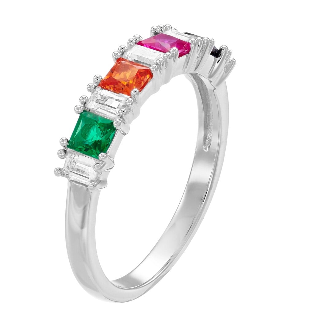 Brilliance 925 Sterling Silver Created Rainbow Sapphire with Created White Sapphire accent Band Ring