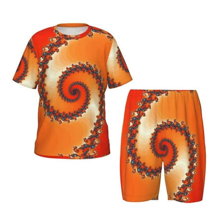 Luyuia Orange Rotating Print Girls  2-Piece Tie-Dye Pajama Set  Cute Summer Loungewear with Shirt and Tank Shorts Nightwear-Small