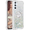 thumbnail image 3 of Glitter Clear Sparkly Bling Case for Samsung Galaxy A54 5G for Women Girls, Flowing Liquid Quicksand Cover with Diamond Ring Holder Case for Samsung Galaxy A54 5G  Silver, 3 of 7