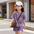 thumbnail image 2 of XZNPDUCQ Toddler Girls Clothes Baby Summer Outfit Short Sleeve T-Shirt Tops Casual Elastic Short 2PCS Set For 6 12 18 24 Months 2T 3T 4T 5T Dailywear Purple，6-7 Years, 2 of 7