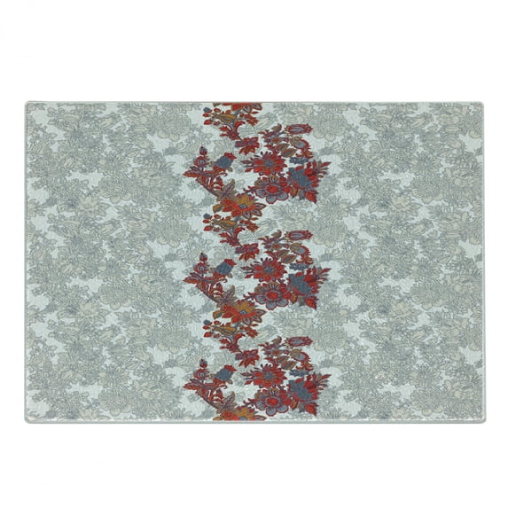Floral Cutting Board, Romantic Boho Style Narcissus Magic Magnolia Rose Vibrant Pattern Print, Decorative Tempered Glass Cutting and Serving Board, Small Size, Red Black Grey, by Ambesonne