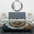 thumbnail image 3 of Designart "Teal and Gold Mandala Harmony I" Boho Mandala Bedding Covert Set - Traditional Teal Geometric Bed Set With 2 Shams, 3 of 6