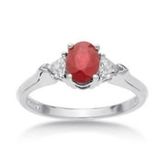 Ruby & 1/4 Carat Trillion-Cut Diamonds 14kt White Gold Ring