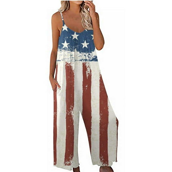 TAGOLD Womens Summer Jumpsuit,Women's Casual Jumpsuits Summer Sleeveless Printed Loose Jumpsuit Wide Leg Pant Romper With Pocket White 4