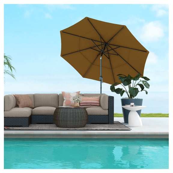 9ft Patio Umbrella Outdoor, 3 Tier Crank Tilt Sun Shade for Deck Backyard, Tan