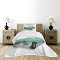 thumbnail image 4 of Ambesonne Cars Quilted Bedspread Set 2 Pcs, Classical Veteran Vehicle, Twin Size, Mint Green Pale Grey, 4 of 5