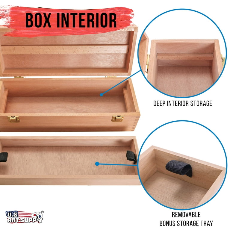 US Art Supply Artist Wood Pen, Marker Storage Box w/ Drawer Medium Tool Box  
