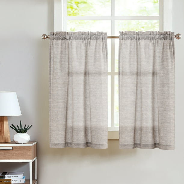Topick Tier Curtains Linen Textured 24 Inch For Kitchen Farmhouse Sheer Cafe 2 Panels Bathroom Small Windows Grey Com Topick Tier Curtains Linen Textured 24, How To Make Cafe Curtains With Rings