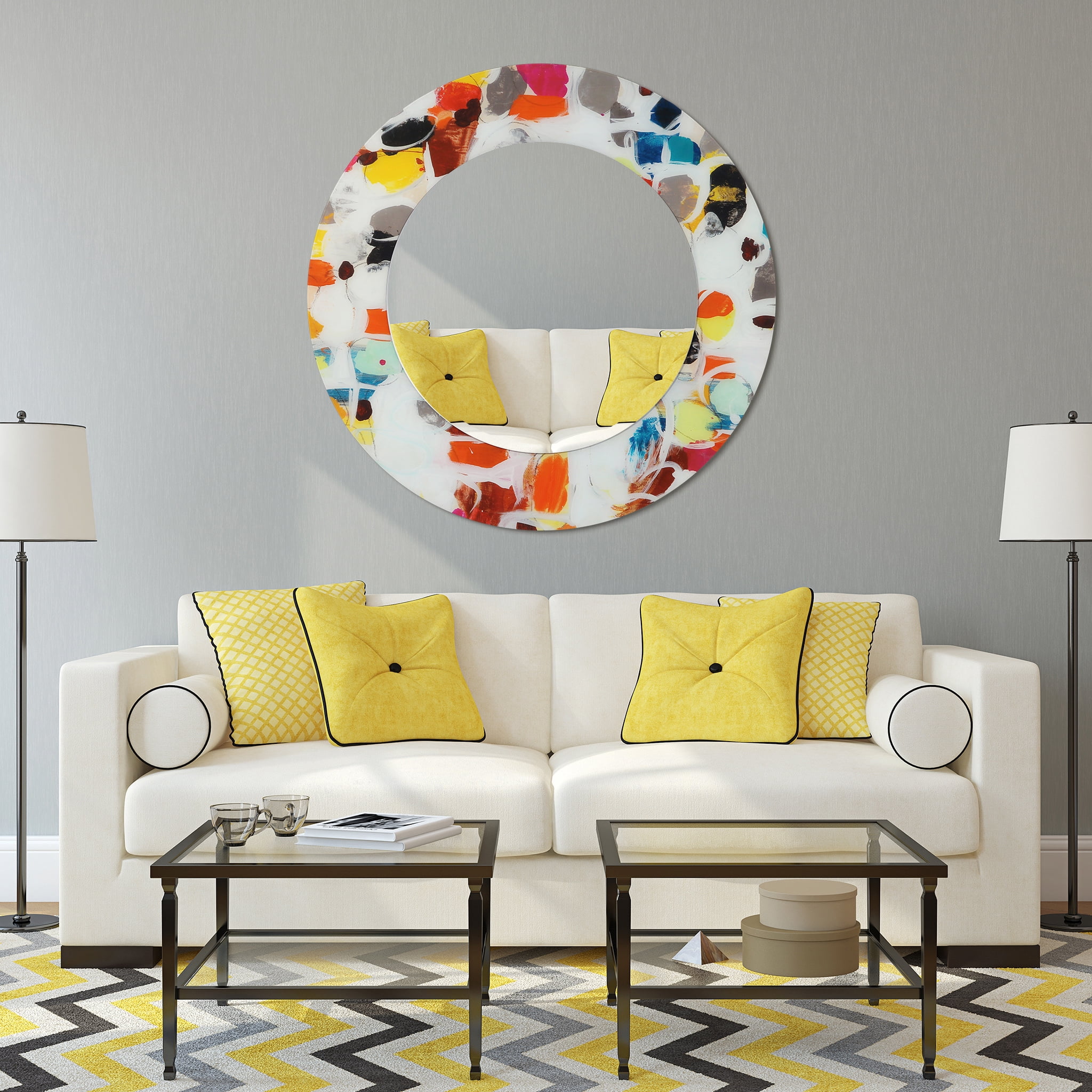Empire Art Direct TAM-79857-48R 48 Round Party with 36 in Round Beveled Mirror Reverse Printed Tempered glass Art Mirror