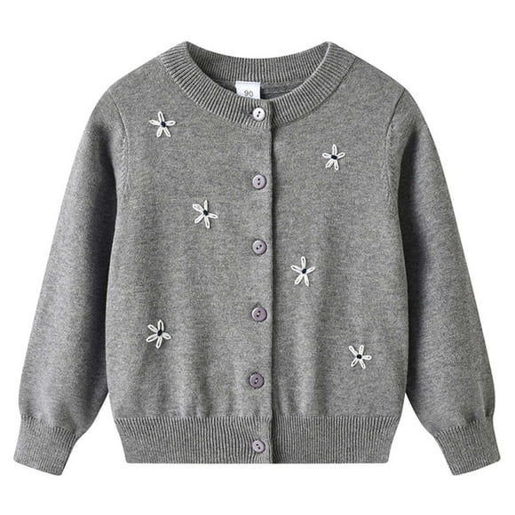Splozh Toddler Kids Ugly Christmas Sweater Childrens Comfortable and Warm Knitted Cardigan Childrens Flower Embroidery Sweater Cardigan Jacket Dark Gray,1-2 Years