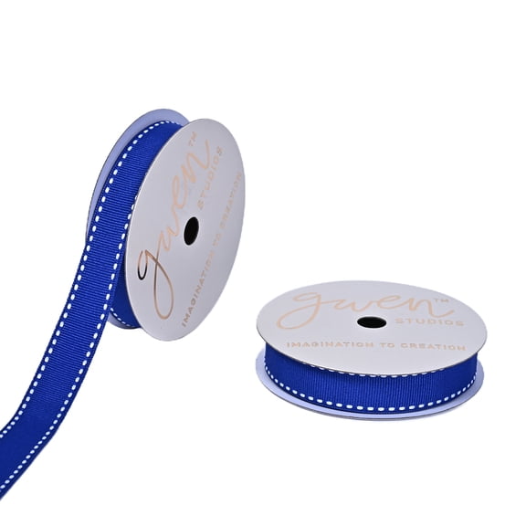 Gwen Studios 5/8" Blue Saddle Stitch Grosgrain Ribbon, 3 Yards