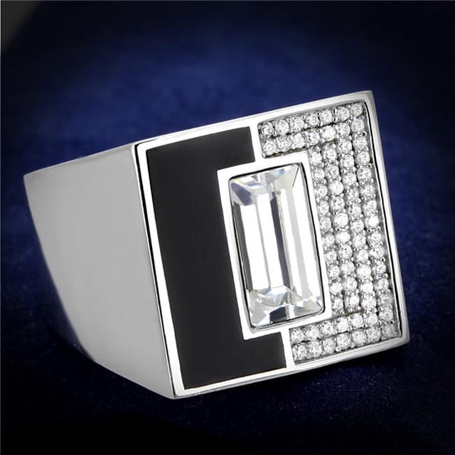 Alamode TS388-11 Men Rhodium 925 Sterling Silver Ring with Top Grade Crystal in Clear - Size 11