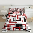 thumbnail image 2 of Homewish Geometric Stripe Art Full Size Comforter Sets,Abstract Square Line Bedding Comforter Set,Red White Black Bedding Sets For Adults,Super Cozy Room Decor,3 Pieces, 2 of 8