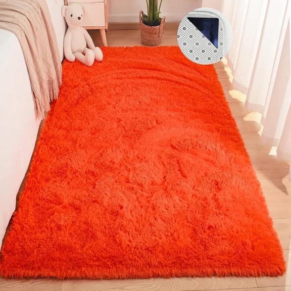 WEXIA Orange Shaggy Area Rug 2.6 x 5.2ft Non-Slip Backing Floor Mat Soft Plush Furry Bedroom Carpet