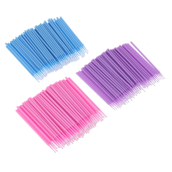 EeaseMX 300 microaplicadores desechables para extensiones de pestañas, hisopos de algodón, microcepillos (100 talla L azul + 100 talla S morado + 100 talla S rosa)