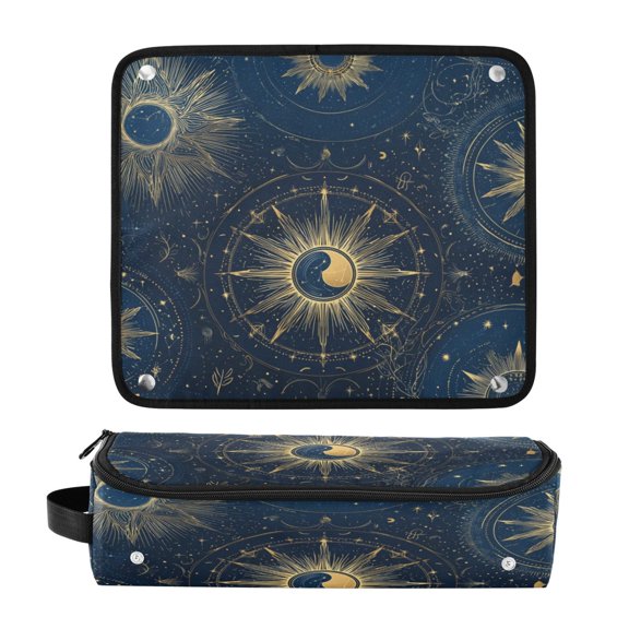 Hair Tool Organizer Bag with Heat Resistant Mat Removable Travel Storage Case for Hot Air Brushes Curling Irons Mysterious Celestial Pattern