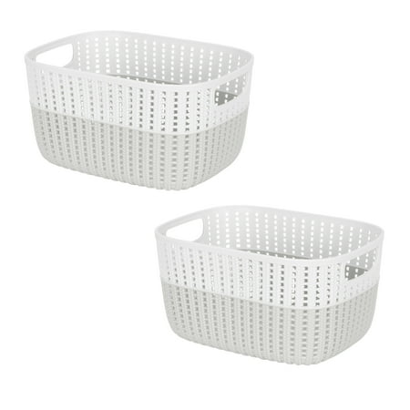 Simplify 2 Pack 2-Tone Decorative Plastic Medium Storage Basket in Heather Grey