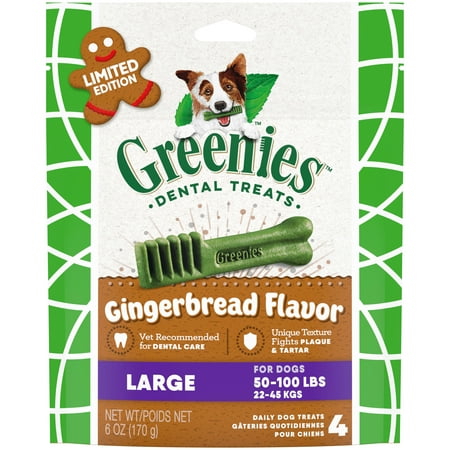 GREENIES Gingerbread Flavor Dental Chew Treats for Large Dogs, 6 oz. Pouch