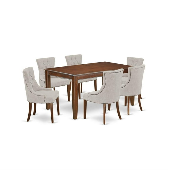 East West Furniture Dudley 7-piece Wood Dining Set in Mahogany/Doeskin