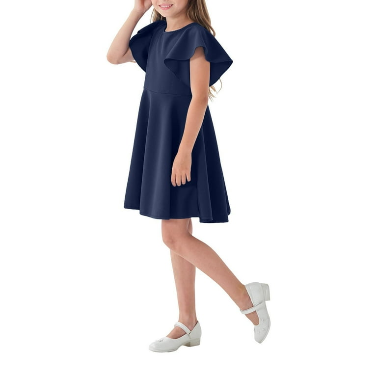 Naisibaby Girls Flare Dress, Ruffled Sleeve Solid Color Summer Casual Princess Dress Navy 11-12t, Infant Girl's, Blue Naisibaby Girls Flare Dress, Ruffled Sleeve Solid Color Summer Casual Princess Dress Navy 11-12t, Infant Girl's, Blue