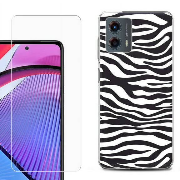 OneToughShield ® Compatible with Motorola Moto G 5G 2023, Shockproof Phone Case, with Tempered Glass Screen Protector - Zebra B/W