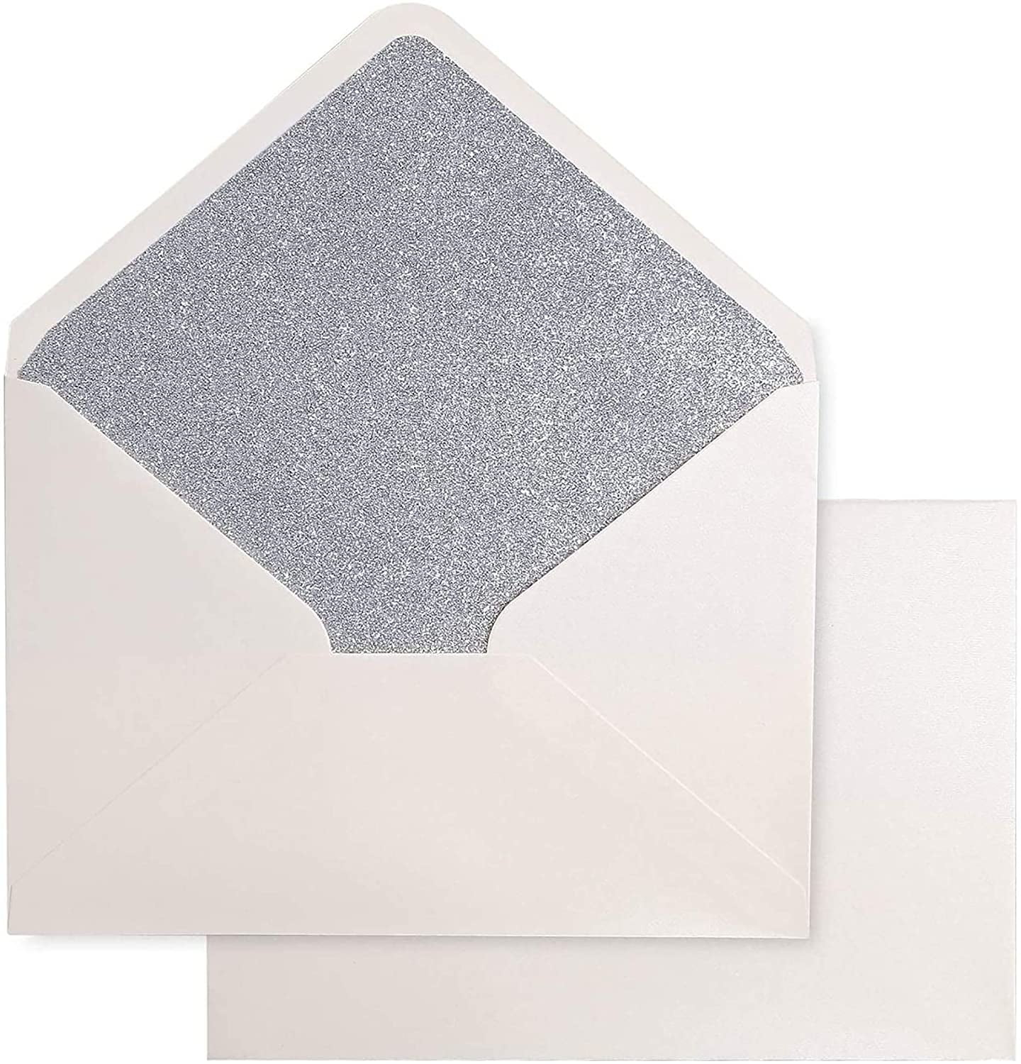 PONATIA 50 Pieces/Lot A7 Envelopes, 5.25 x 7.5 inches, Perfect for 5''x7''  Weddings, Invitation Cards,Graduation Invite (Pearl White Liner + Dusty Blue)  