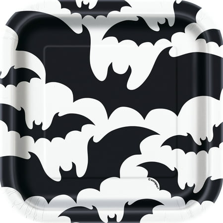 Unique Industries Square Black Bats Halloween Paper Plates, 7 In, 10 Count