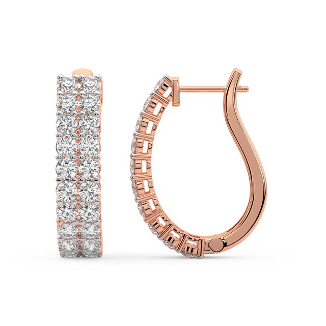 Boucle d'Oreille Créole en Diamant de Laboratoire / Boucles d'Oreilles Créoles Gracie à Double Rang en Forme Ronde Certifiées IGI de 1 Carat / Or Rose 14K / Monture à Griffes Qualité FG-VS1-VS2 / Friendly Diamonds