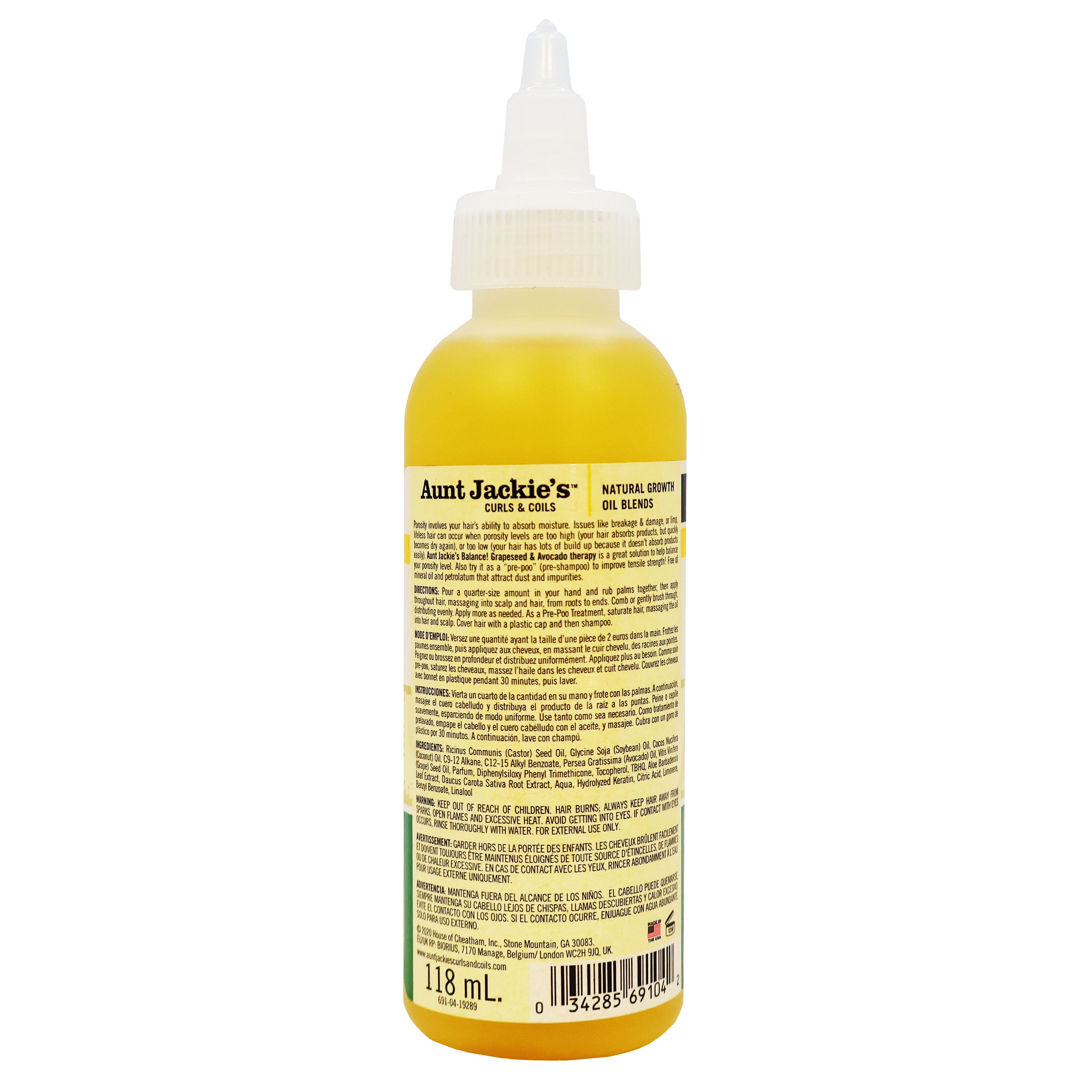 Aunt Jackie's Balance Grapeseed and Avocado Growth Oil 4 Oz., Pack of 6