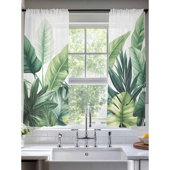 Green Leaves Sheer Curtains for Living Room Bedroom Rustic Summer Botanical Tropical Plants Sheer Curtains 72 Inch Long 2 Panels Set Light Filtering Curtain Window Treatments Drapes for Dining Room