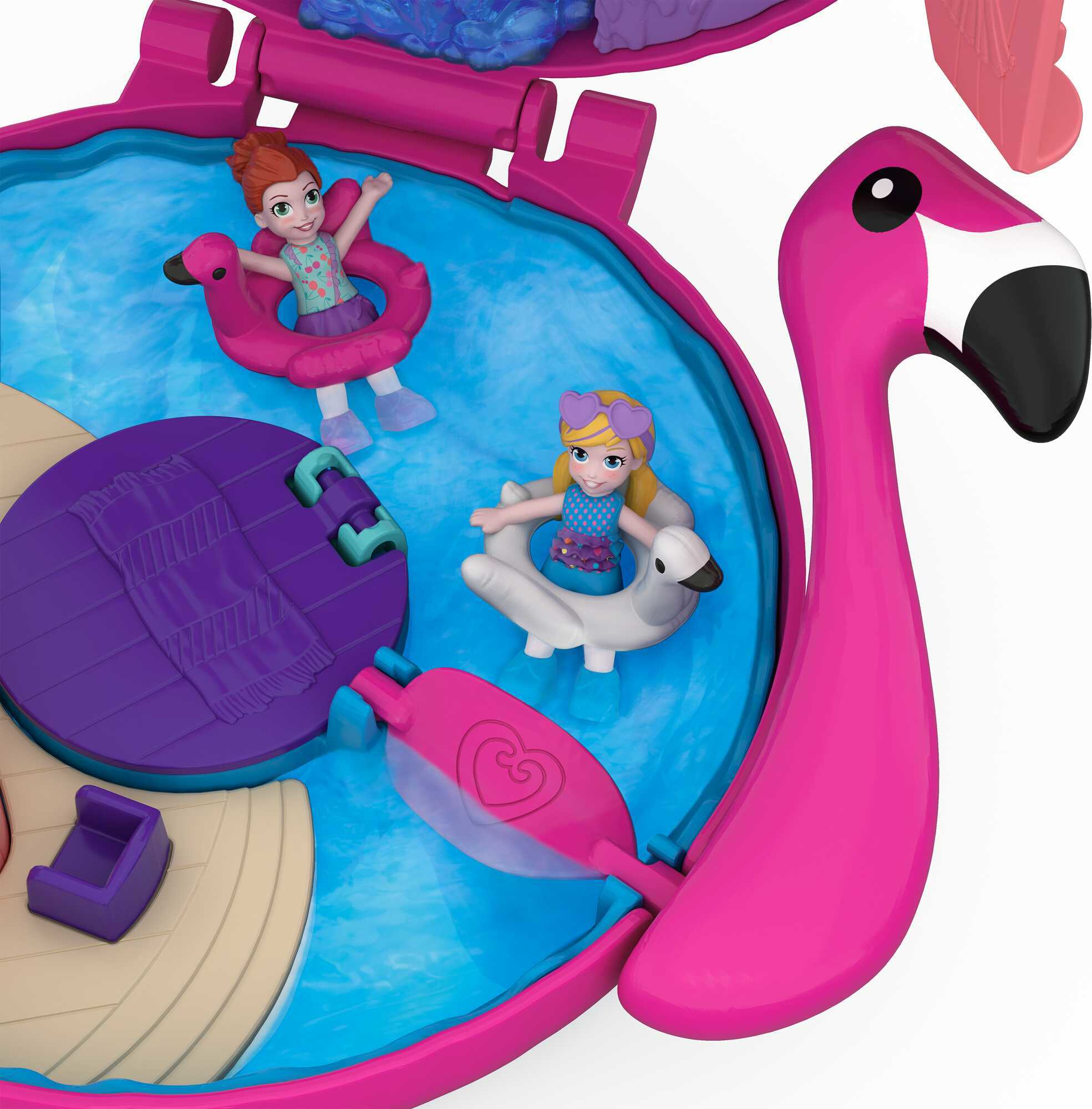 Polly Pocket Mini Toys, Compact Playset and 2 Dolls, Flamingo Floatie - image 5 of 8