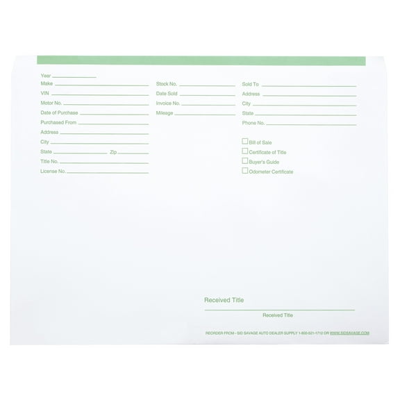 Standard Vehicle Deal Ticket - Green - 9"H x 12"W - Pack of 100
