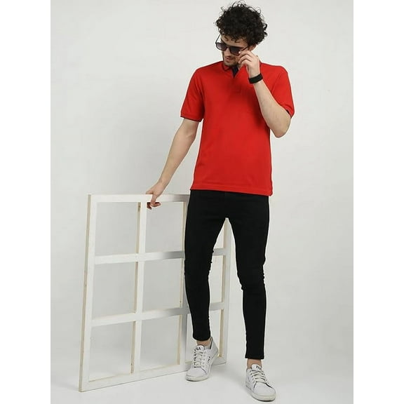 Classic Polo C&C SIGNATURE Men's Polo Neck Half Sleeve Authentic Fit Cotton salsa color T Shirt