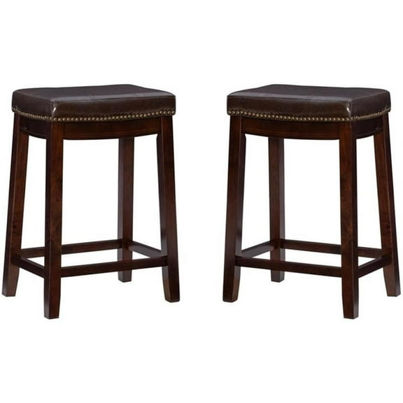 Pemberly Row 26" Wood Counter Stool in Brown Finish - Set of 2