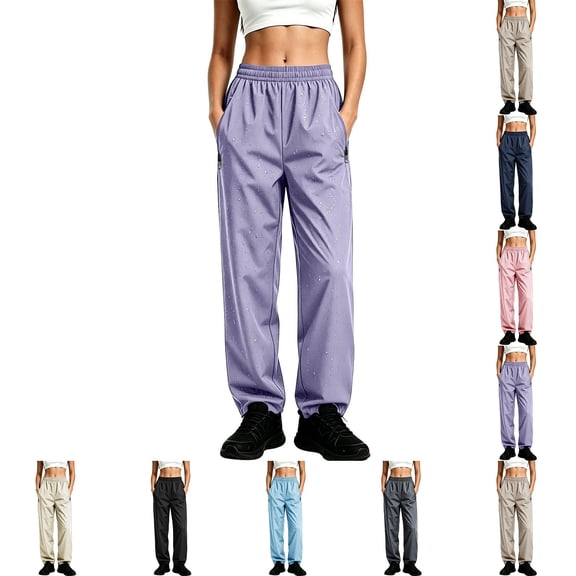 Waterproof Rain Pants for Women Lightweight Fishing Hiking Pants with Zipper Pockets (Purple L)