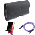 thumbnail image 1 of 10ft USB Cable & Case Belt Clip & Privacy Screen Protector for Samsung Galaxy S22 (6.1") - Purple Type-C & Leather Holster & TPU Film Fingerprint Works Accessory Bundle, 1 of 16