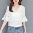thumbnail image 2 of Gibobby Camiseta de manga corta para mujer Camiseta suelta informal con cuello en V para mujer, blusa manga corta con estampado(Blanco,XL), 2 of 5