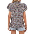 thumbnail image 5 of Nlife Women Floral Print Mock Neck Ruffle Short Sleeve Back Keyhole Chiffon Blouse, 5 of 7