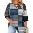 thumbnail image 2 of Ounisa T-Shirts à Manches 3/4 pour Femmes Grande Taille, Col Ras du Cou, Découpes sur la Poitrine, Imprimé Intégral, Décontractés, Basiques, Superposition, pour le Printemps et l'Été, L-5TG, 2 of 6