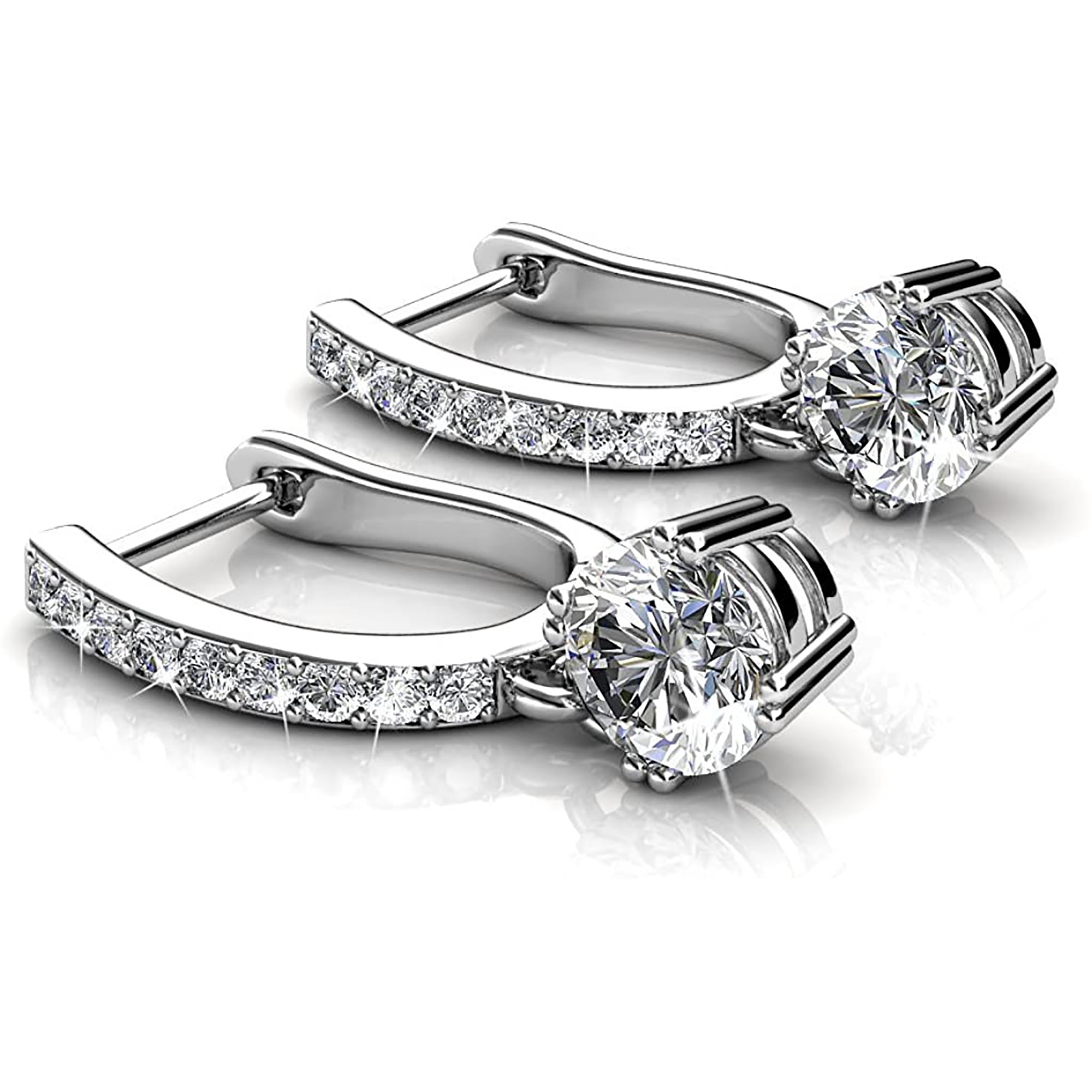 18k White Gold Plated Drop Dangle Crystal Earrings S925 Sterling silver Diamond Pendant Earrings with Swarovski Crystals | Gold Jewelry for Women, Gift for Bridal Earrings