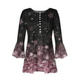 thumbnail image 4 of Lilgiuy Women's Casual Trumpet 3/4 Sleeve Printed Buttoned Basic Ruched Tops Pleated T-shirts Blouses for Going Out, 4 of 5