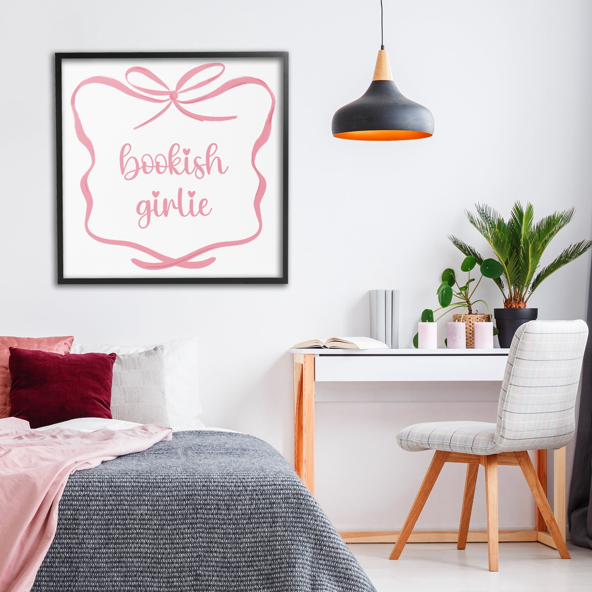 Stupell Industries Bookish Girlie with Bow Black Framed Giclee Art, design by Lucille Price