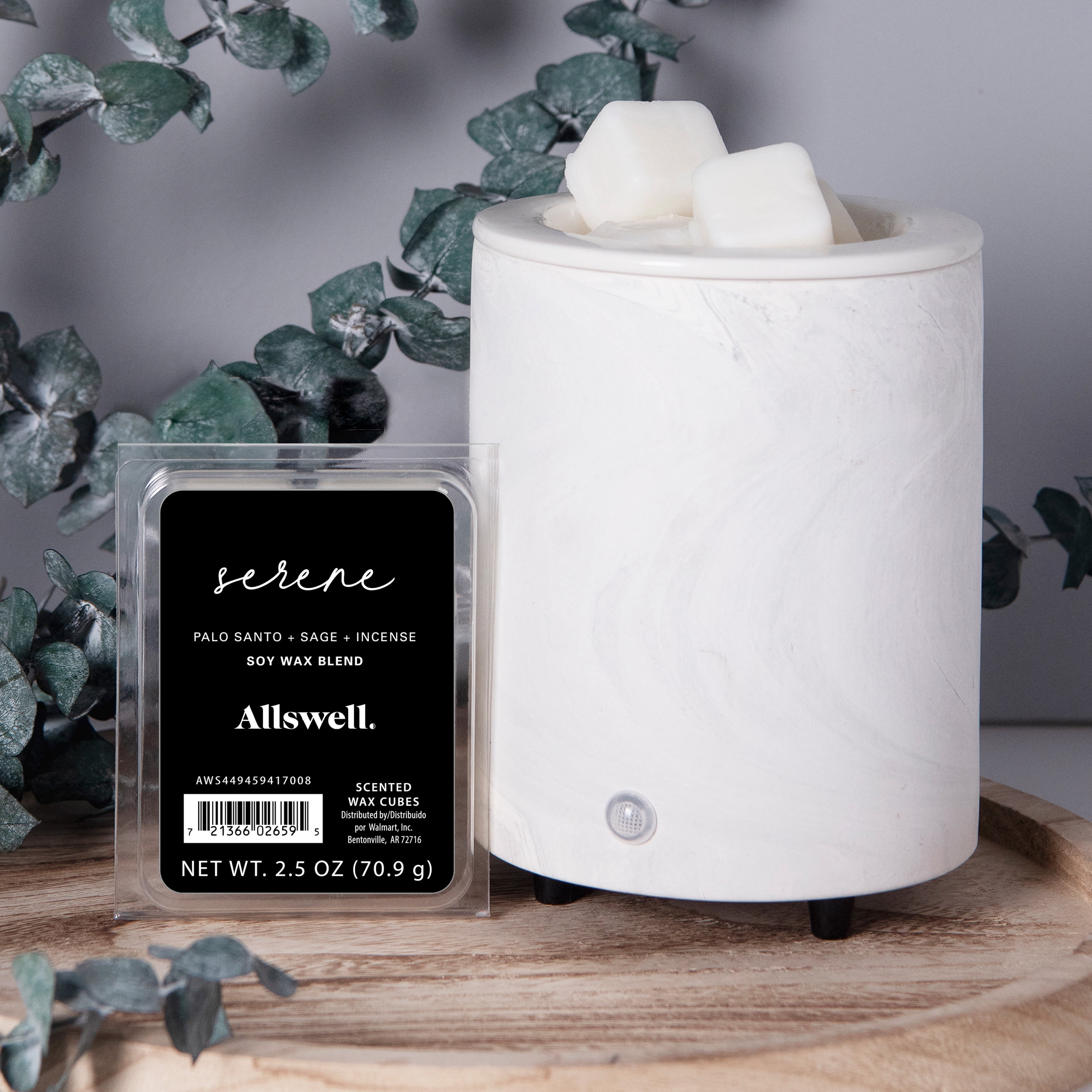 (3 pack) Allswell 6 Cube Wax Melts, Serene (Palo Santo + Sage + Incense), 2.5 oz