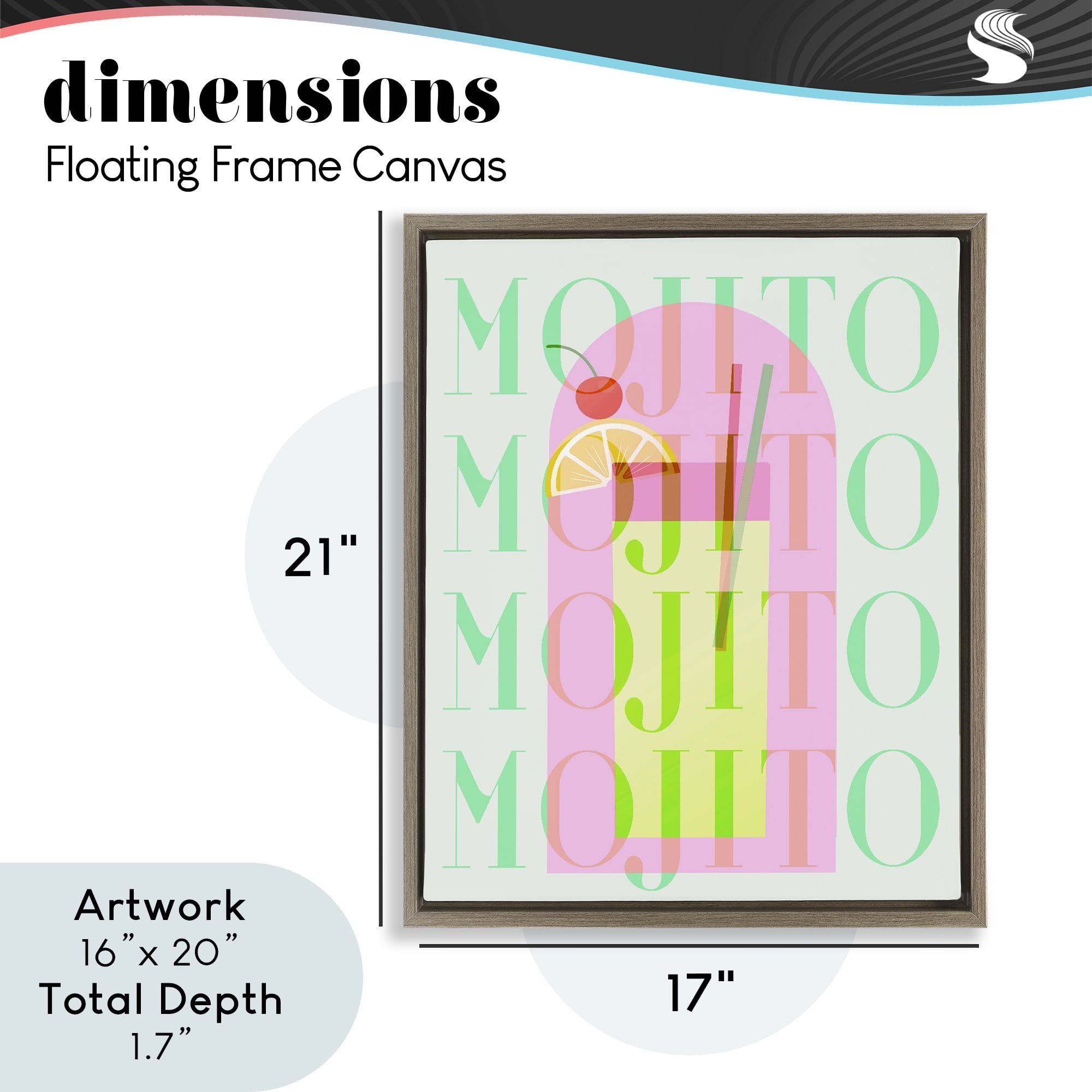 Retro Pastel Mojito Brown Framed Floater Canvas Wall Art, design by Lil' Rue