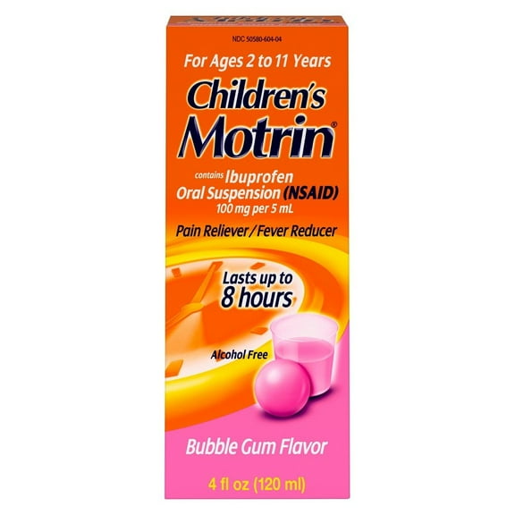 Motrin Children's Pain Reliever Oral Suspension, Bubble Gum, 4oz, 2-Pack